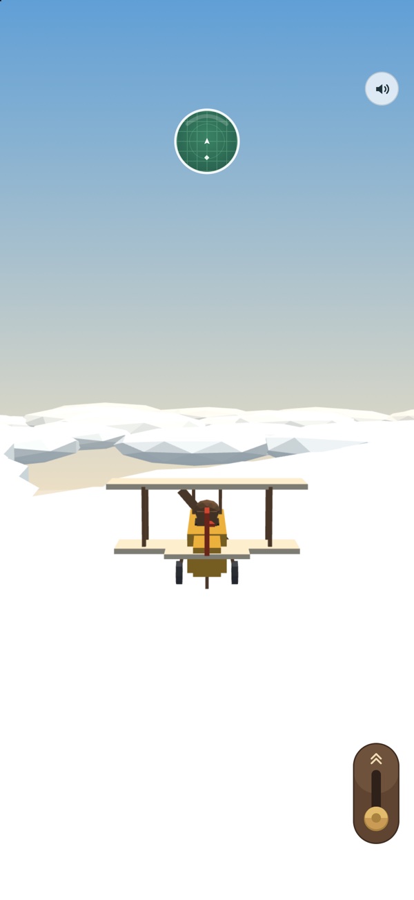 A biplane flying above a sea of clouds
